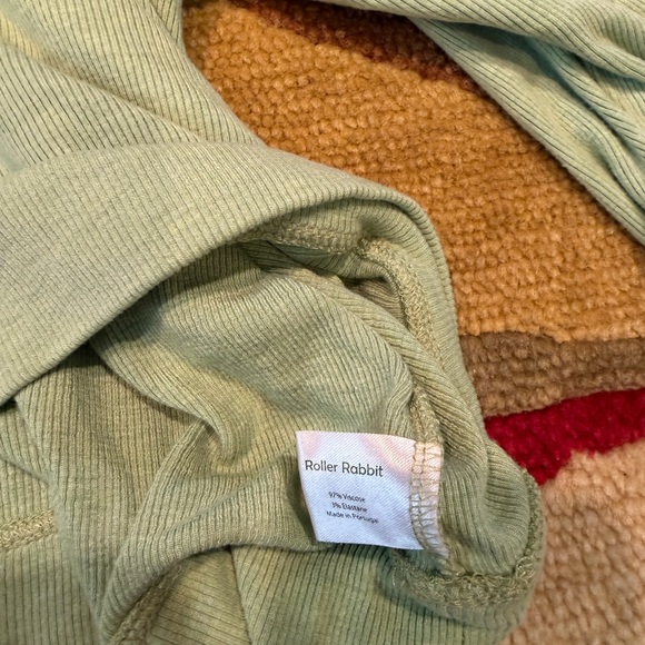 Roller Rabbit Lena V Neck Hoodie Green Ribbed Stretchy Paisley Women’s Medium - Picture 4 of 5